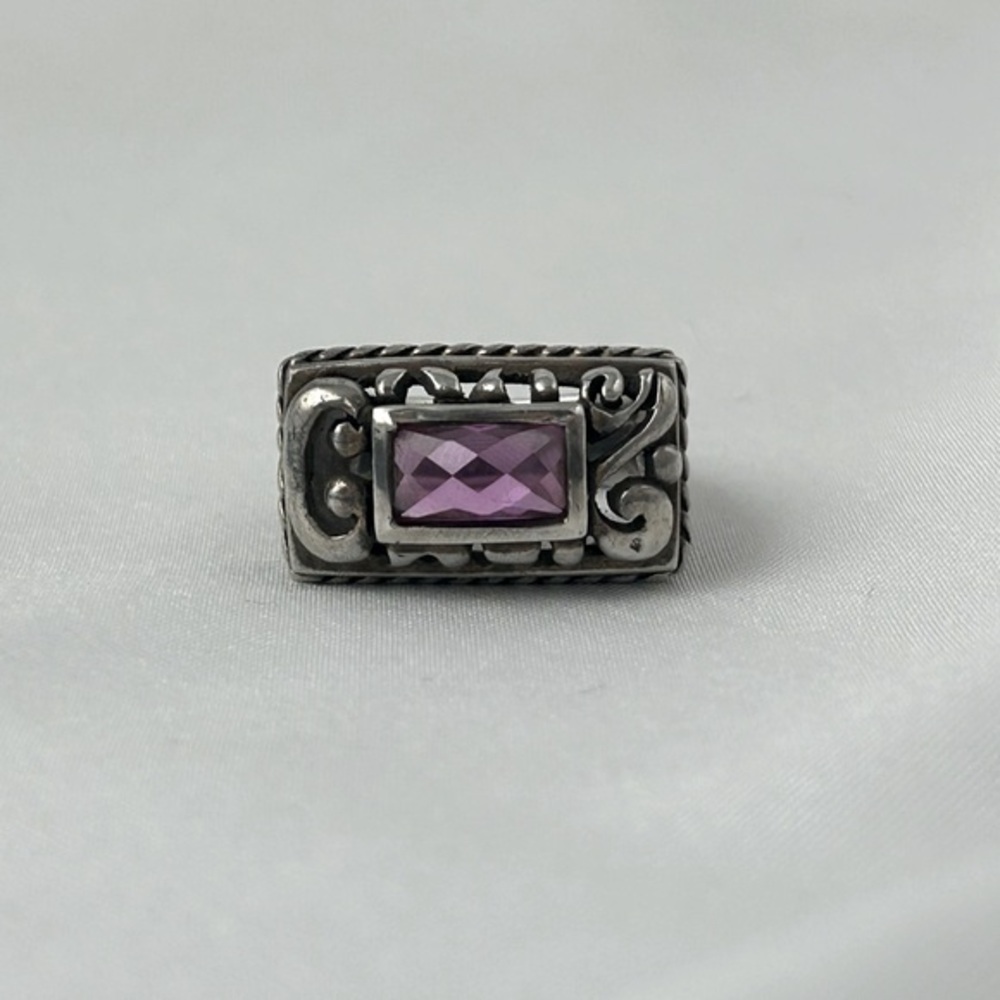 Sterling Silver Scroll Ring with Tourmaline Gemstone Size 7 EUC